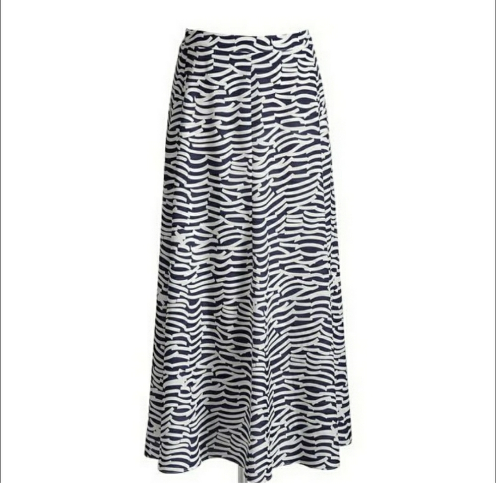 Old Navy Lightweight Abstract Nautical Striped Navy Blue & Cream Long Maxi Skirt